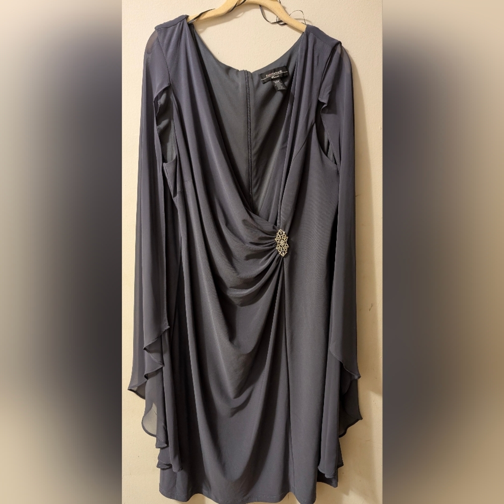 R&M Richards Charcoal Long Sleeve Dress with Embellishment